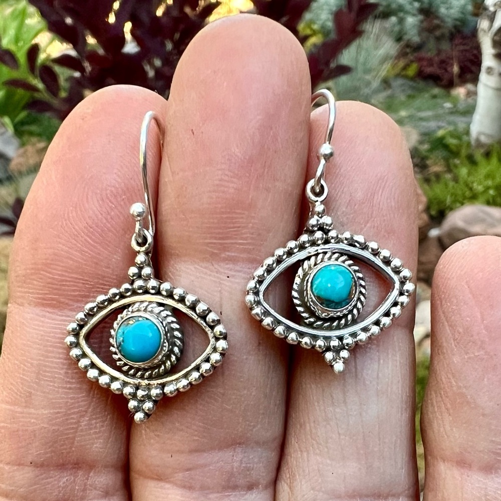 Sundance $138 NEW Blue Copper Turquoise Handmade Sterling Silver Eyes Earrings